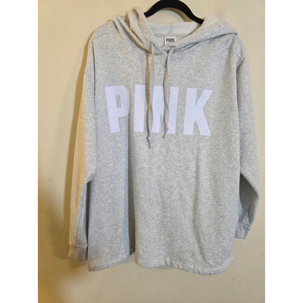 Victoria's Secret PINK Hoodie Gray Heather Logo Fleece Sweatshirt XL 290484-QCV
